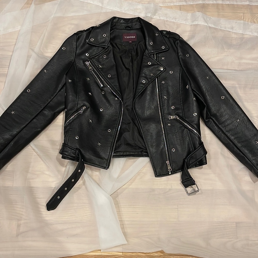 Star studded faux leather moto jacket